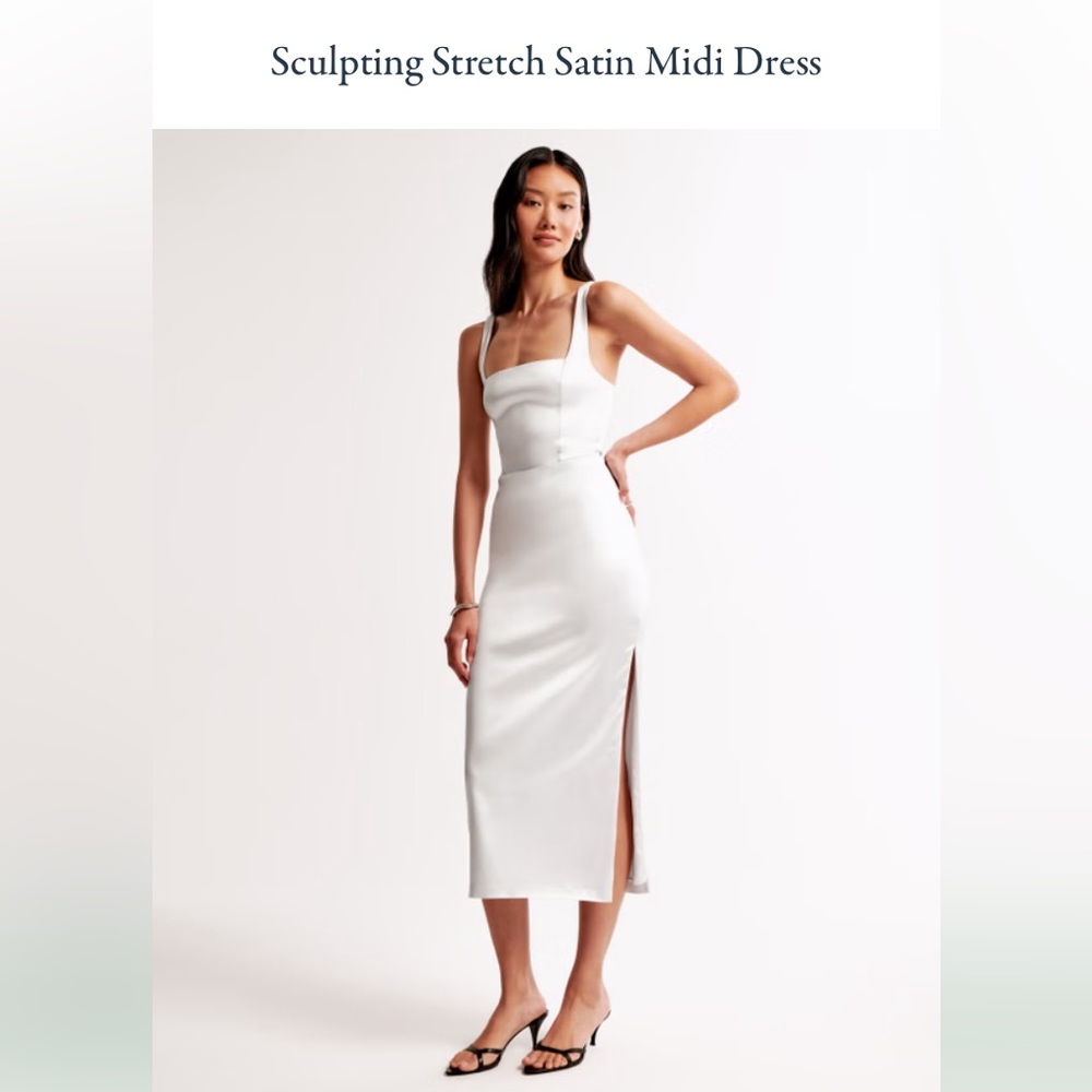 NWT Abercrombie Sculpting Stretch Satin Midi Formal Dress Pearl White PS Bridal